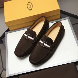 Tod's Gommino Loafer भूरा सफेद स्यूड ऊपरी टी-बार मेटल बकल लोअफर