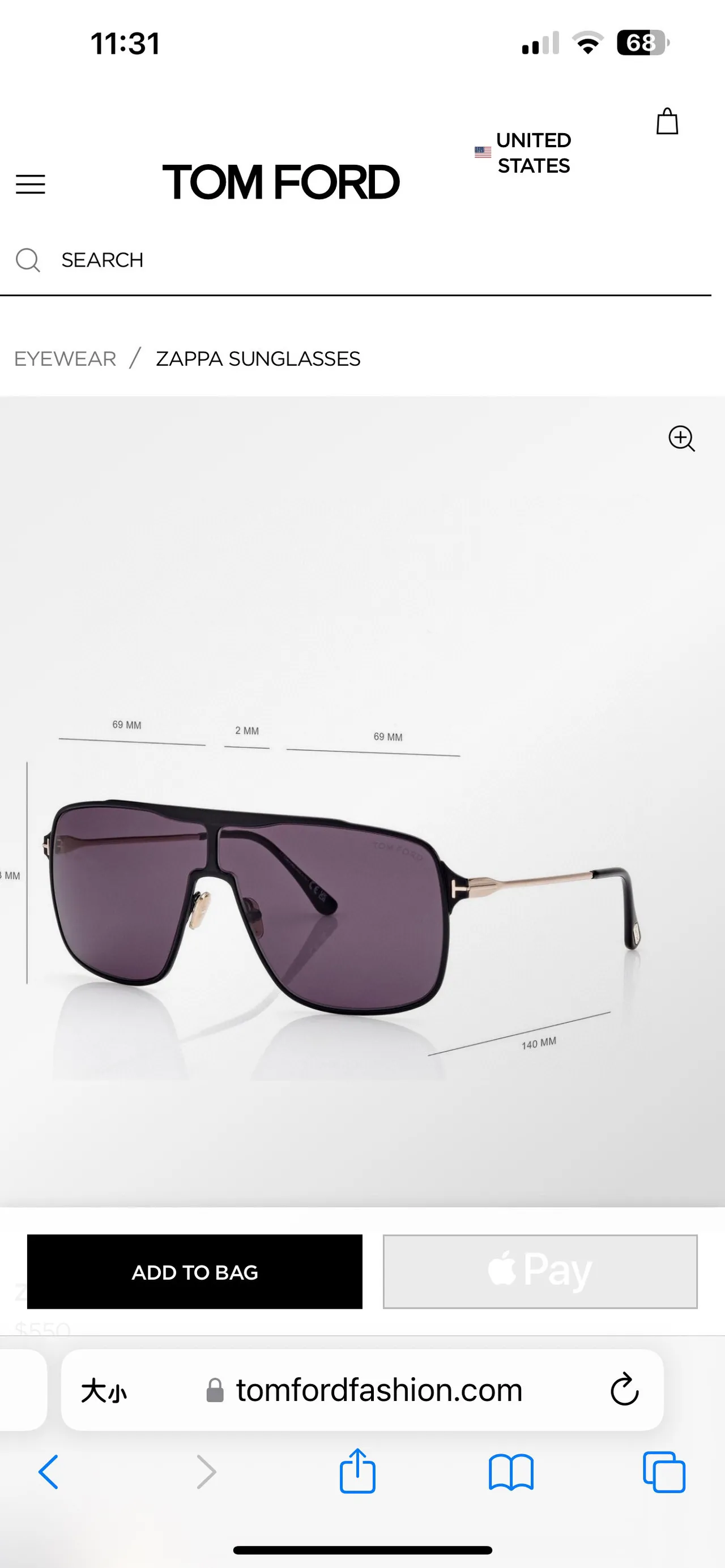 Tom Ford Zappa Óculos de sol pretos e roxos estilo escudo inspirados em aviador 7