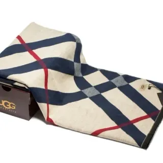 UGG Beige Navy Plaid Pattern Woven Texture Shawl