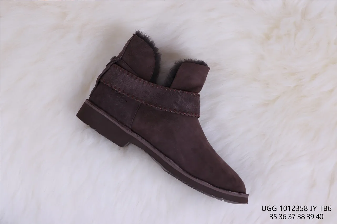 UGG Brown Black Suede Upper Shearling-Lined Ankle Boots 6