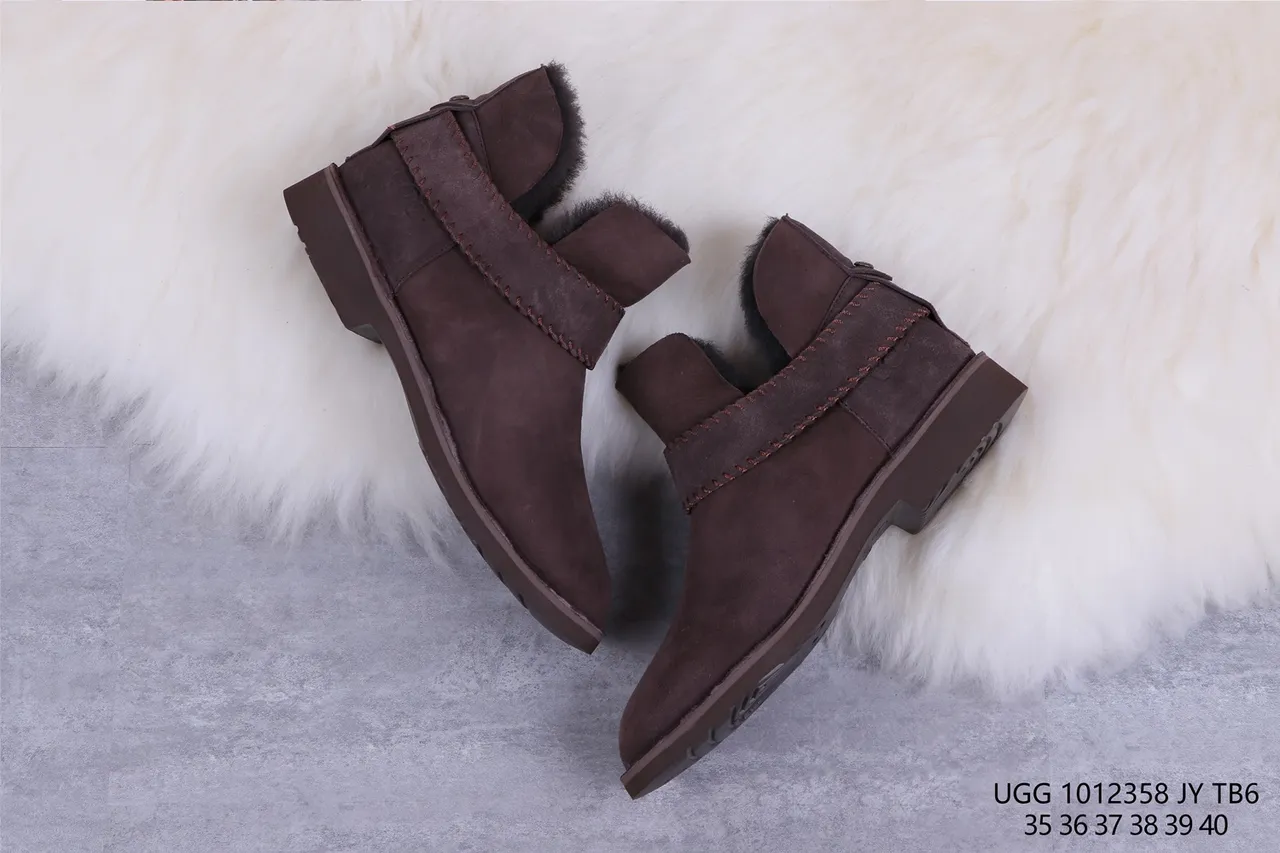 UGG Brown Black Suede Upper Shearling-Lined Ankle Boots 7