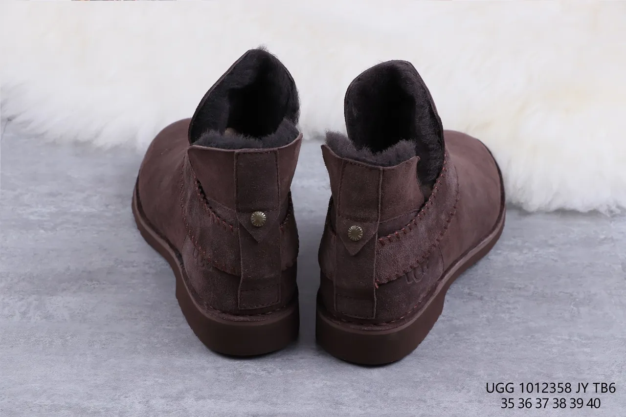 UGG Brown Black Suede Upper Shearling-Lined Ankle Boots 8