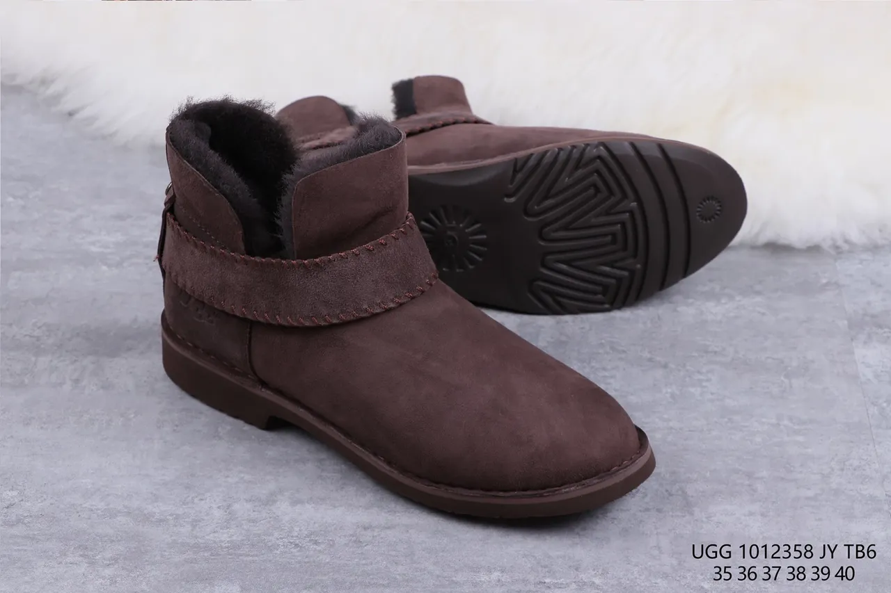 UGG Brown Black Suede Upper Shearling-Lined Ankle Boots 10