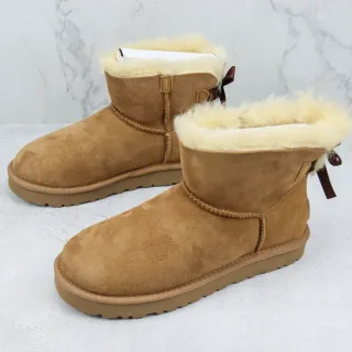 UGG Classic Mini Bow 棕色麂皮羊毛内里雪靴