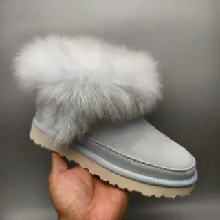 UGG 灰米色羊毛圈边厚底雪靴