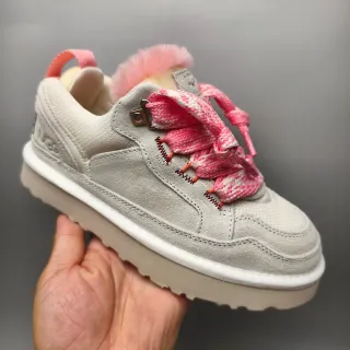 UGG Gray Pink Shearling-Lined Suede-and-Mesh Upper Lifestyle Sneakers