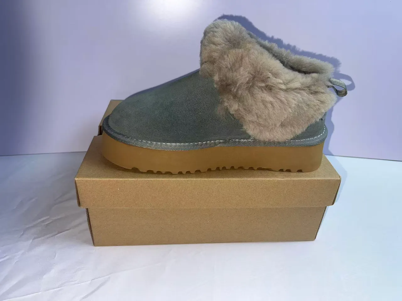 UGG Green Beige Shearling-Cuffed Suede Upper Snow Boots 4