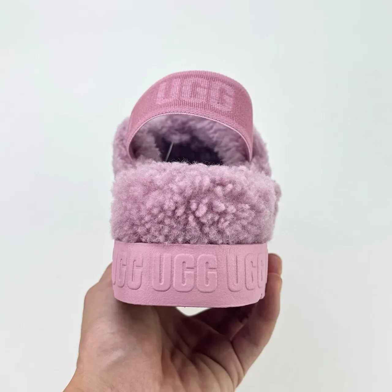 UGG Pink Plush Shearling Upper Cross-Strap Design Slippers 4