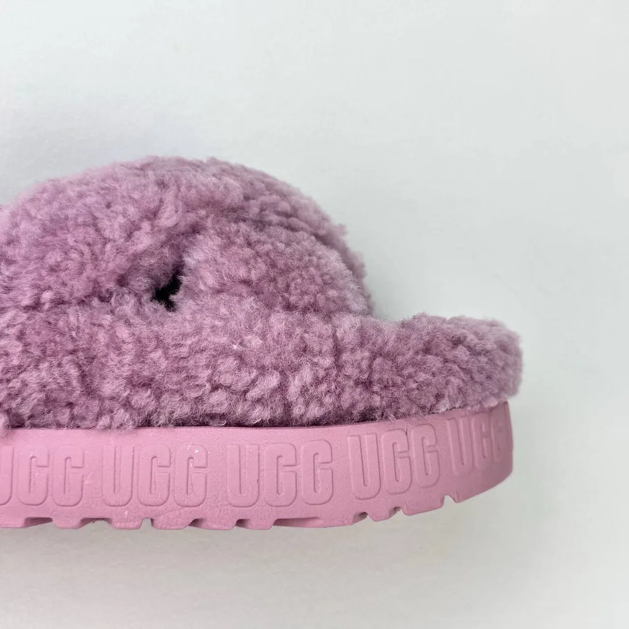 UGG Pink Plush Shearling Upper Cross-Strap Design Slippers 7