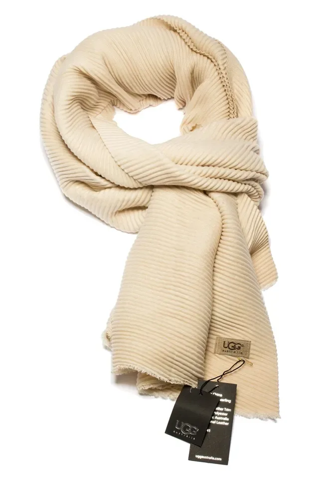 UGG Ribbed Beige Cashmere Scarf 5