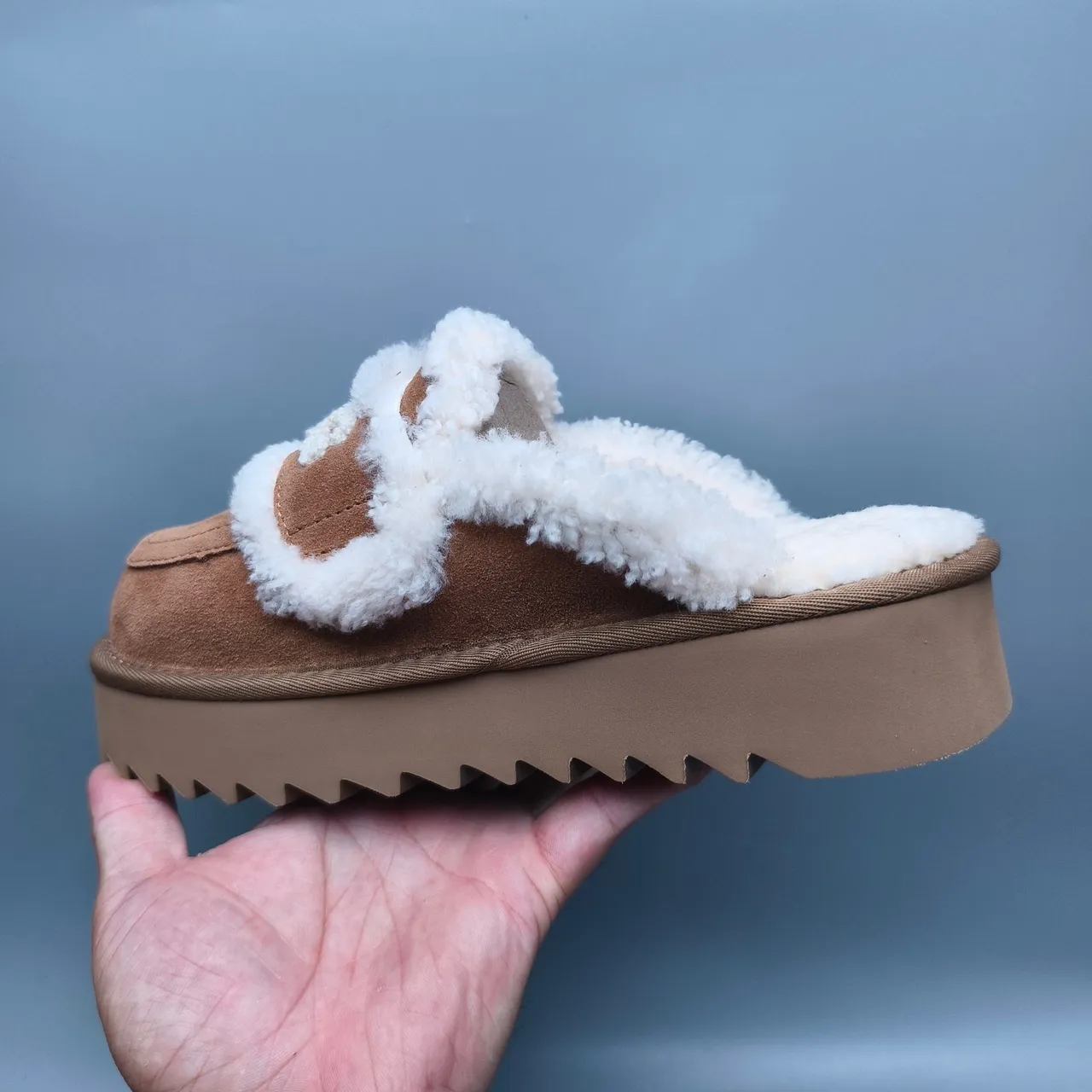 UGG Tasman Brown Suede Shearling-Trimmed Platform Loafers 4
