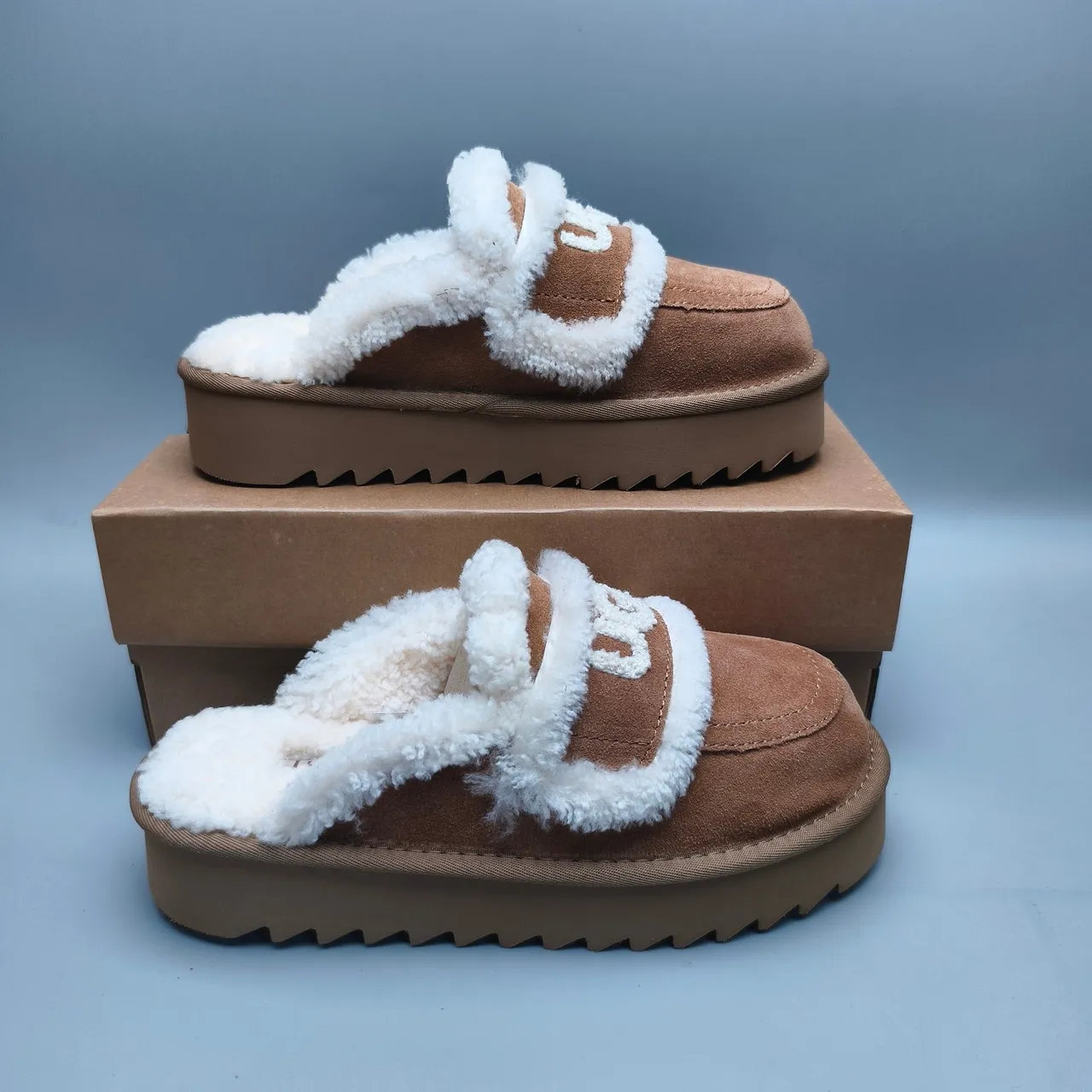 UGG Tasman Brown Suede Shearling-Trimmed Platform Loafers 5