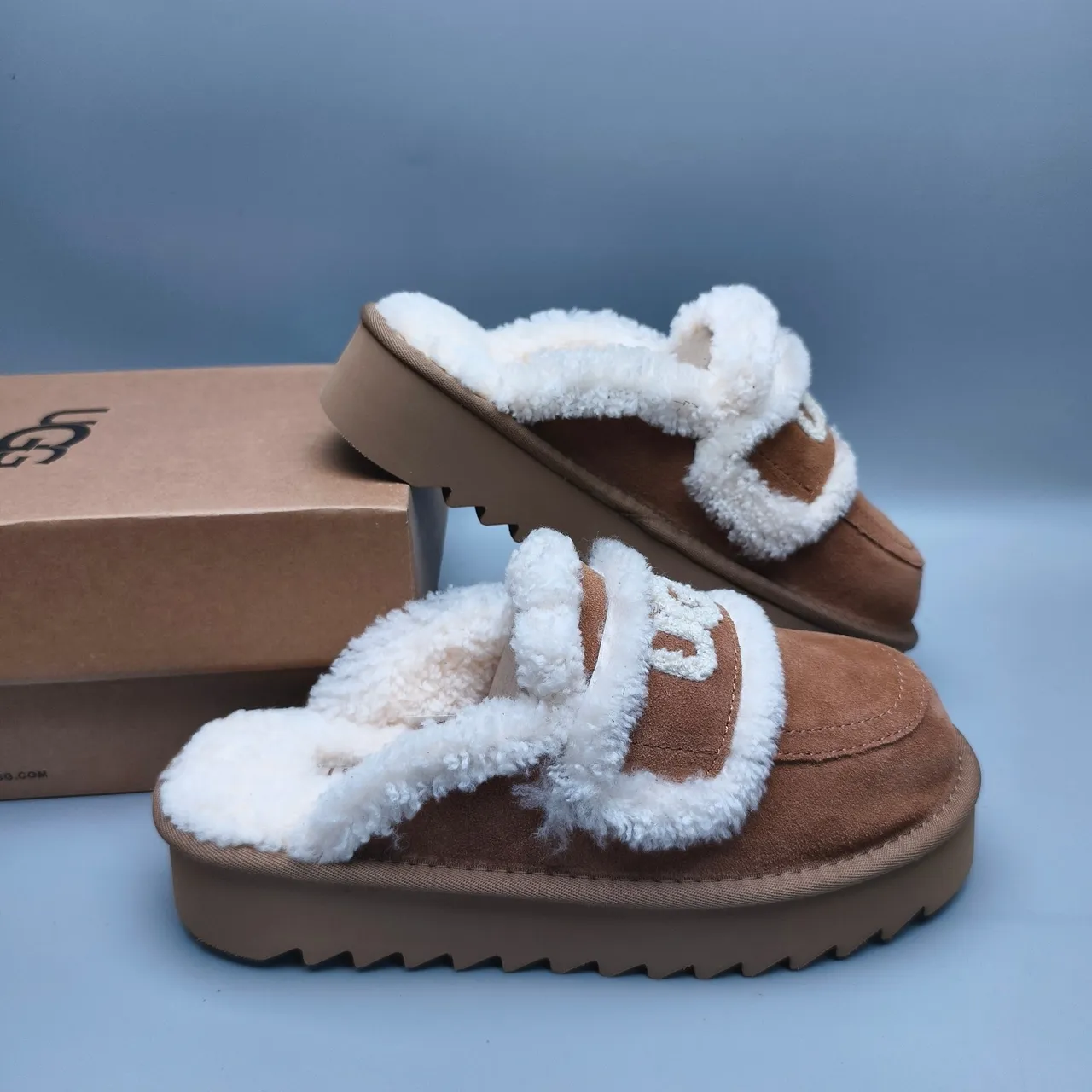 UGG Tasman Brown Suede Shearling-Trimmed Platform Loafers 6