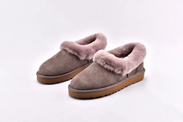 UGG Tasman Gray Brown Suede Upper Folded Shearling Collar Casual Shoes 2