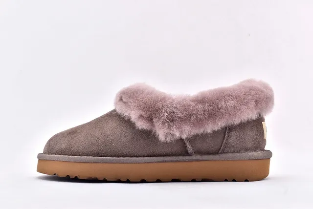UGG Tasman Gray Brown Suede Upper Folded Shearling Collar Casual Shoes 8