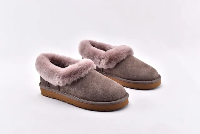 UGG Tasman Gray Brown Suede Upper Folded Shearling Collar Casual Shoes 9