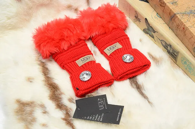UGG Tasman vermelho branco ribeteado forro sintético punho tricot luvas 13