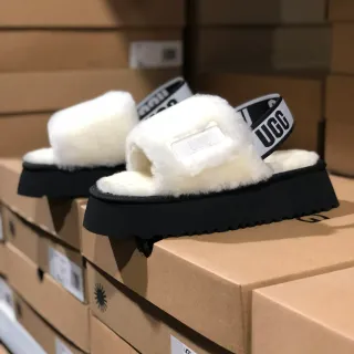 UGG Tasman White Shearling Black Platform Slippers