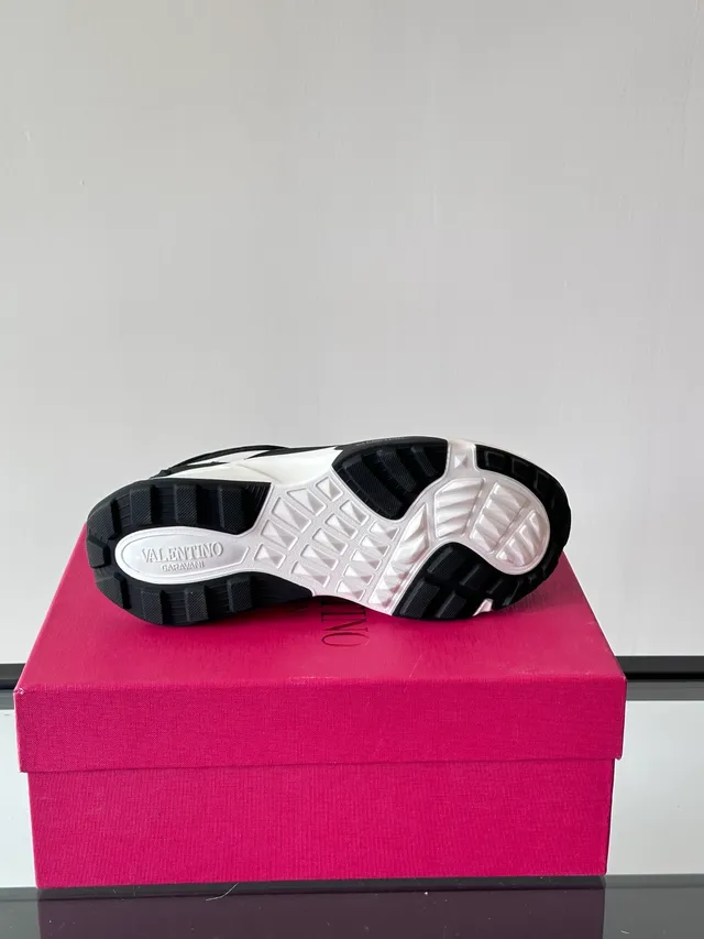 Valentino Black White Platform Sole Wave-Pattern Overlays Chunky Sneakers 2