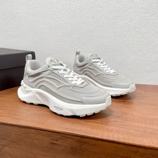 Valentino Gris Blanco Plataforma Suela Capa Sintético-Malla Superior Zapatillas Chunky
