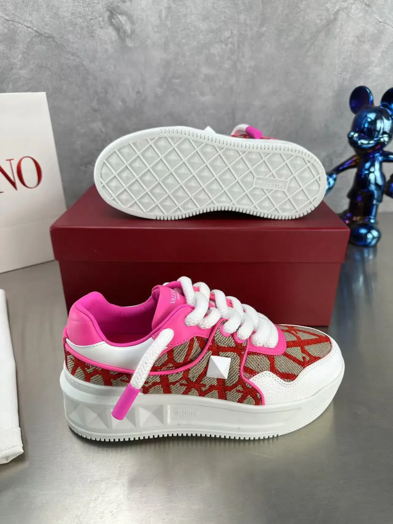 Valentino Tênis Lifestyle Abertos Rosa Vermelho Bege 4