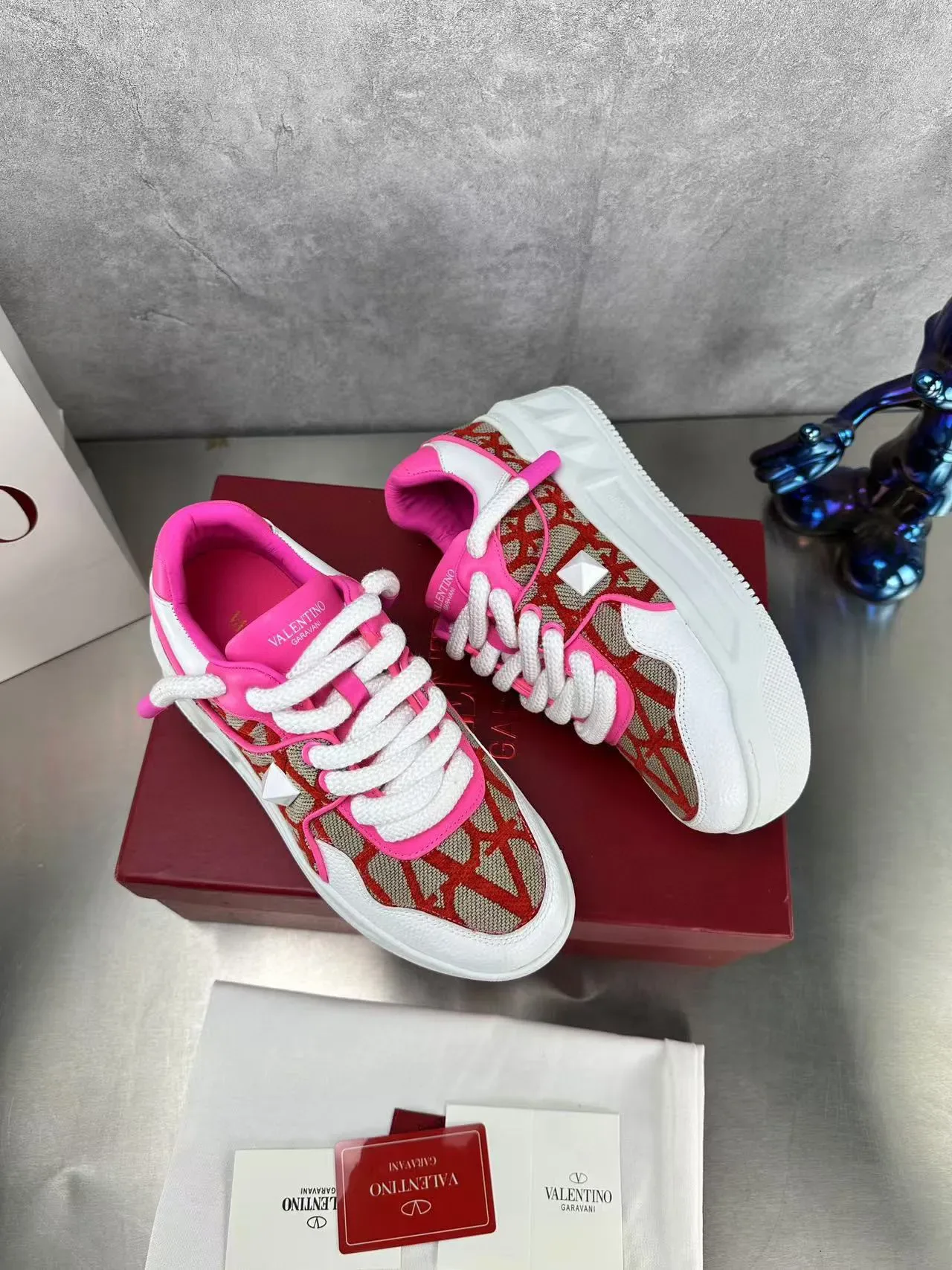 Valentino Tênis Lifestyle Abertos Rosa Vermelho Bege 5