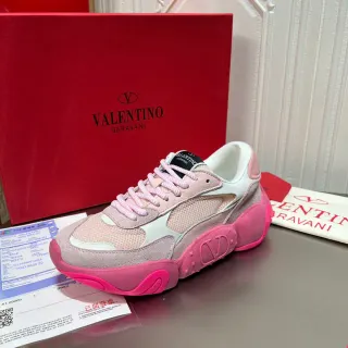 Valentino Rosa Gris Suela Plataforma Material Mixto Superior Chunky Sneakers
