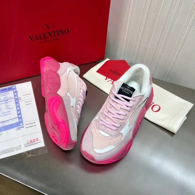 Valentino Pink Gray Platform Sole Mixed-Material Upper Chunky Sneakers 6