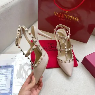 Valentino Rockstud Beige Stud-Embellished Pointed-Toe Stilettos