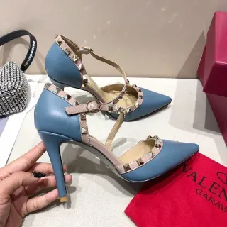 Valentino Rockstud Light Blue and Pink Studded Stilettos
