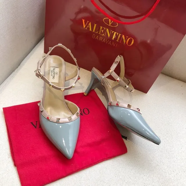 Valentino Rockstud Light Gray Patent Stilettos 6