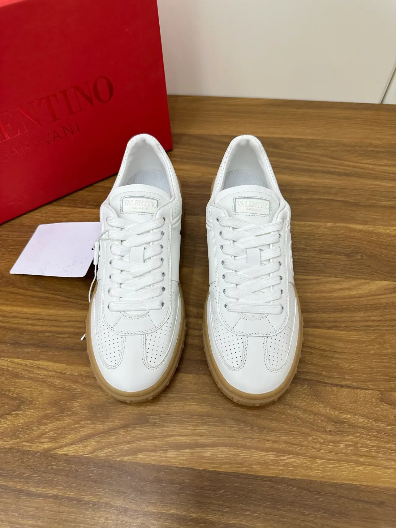 Valentino Rockstud Perforated Leather White and Gum Lifestyle Sneakers 5