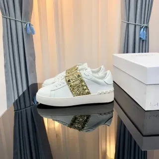Valentino Rockstud White and Gold Glitter Strap Lifestyle Sneakers