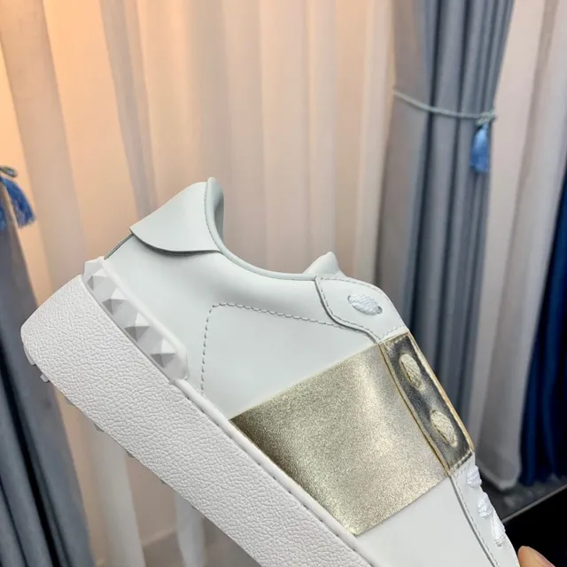 Valentino Rockstud White and Gold Metallic Strap Lifestyle Sneakers 3