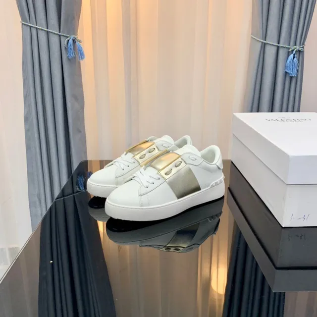 Valentino Rockstud White and Gold Metallic Strap Lifestyle Sneakers 4