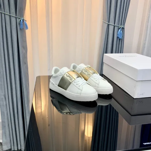 Valentino Rockstud White and Gold Metallic Strap Lifestyle Sneakers 5