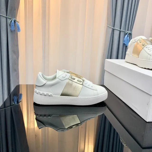 Valentino Rockstud White and Gold Metallic Strap Lifestyle Sneakers 6