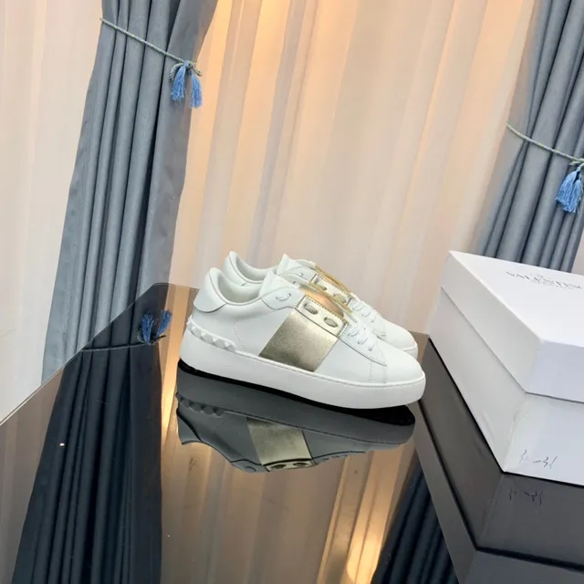 Valentino Rockstud White and Gold Metallic Strap Lifestyle Sneakers 7