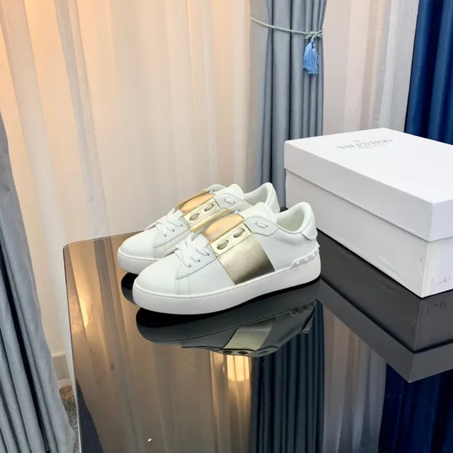 Valentino Rockstud White and Gold Metallic Strap Lifestyle Sneakers 8