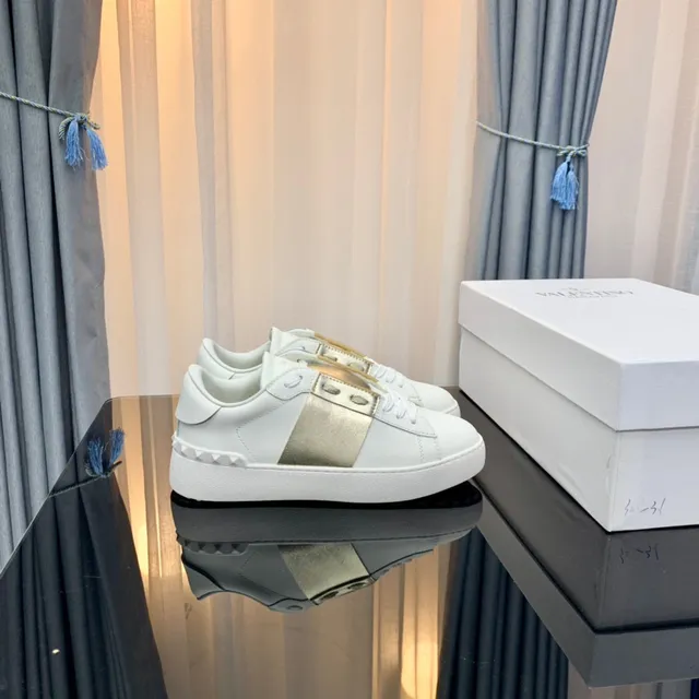 Valentino Rockstud White and Gold Metallic Strap Lifestyle Sneakers 9