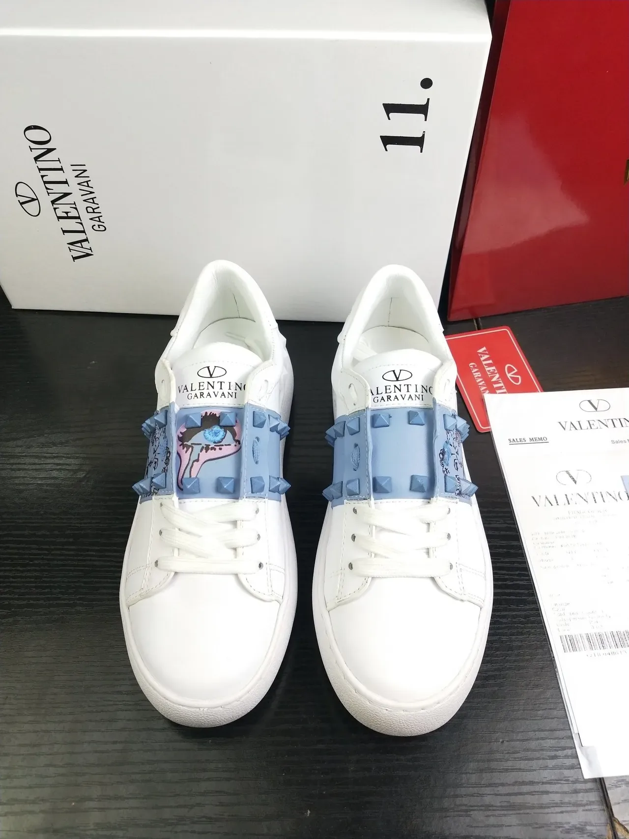 Valentino Rockstud White and Light Blue Studded Strap Lifestyle Sneakers 3