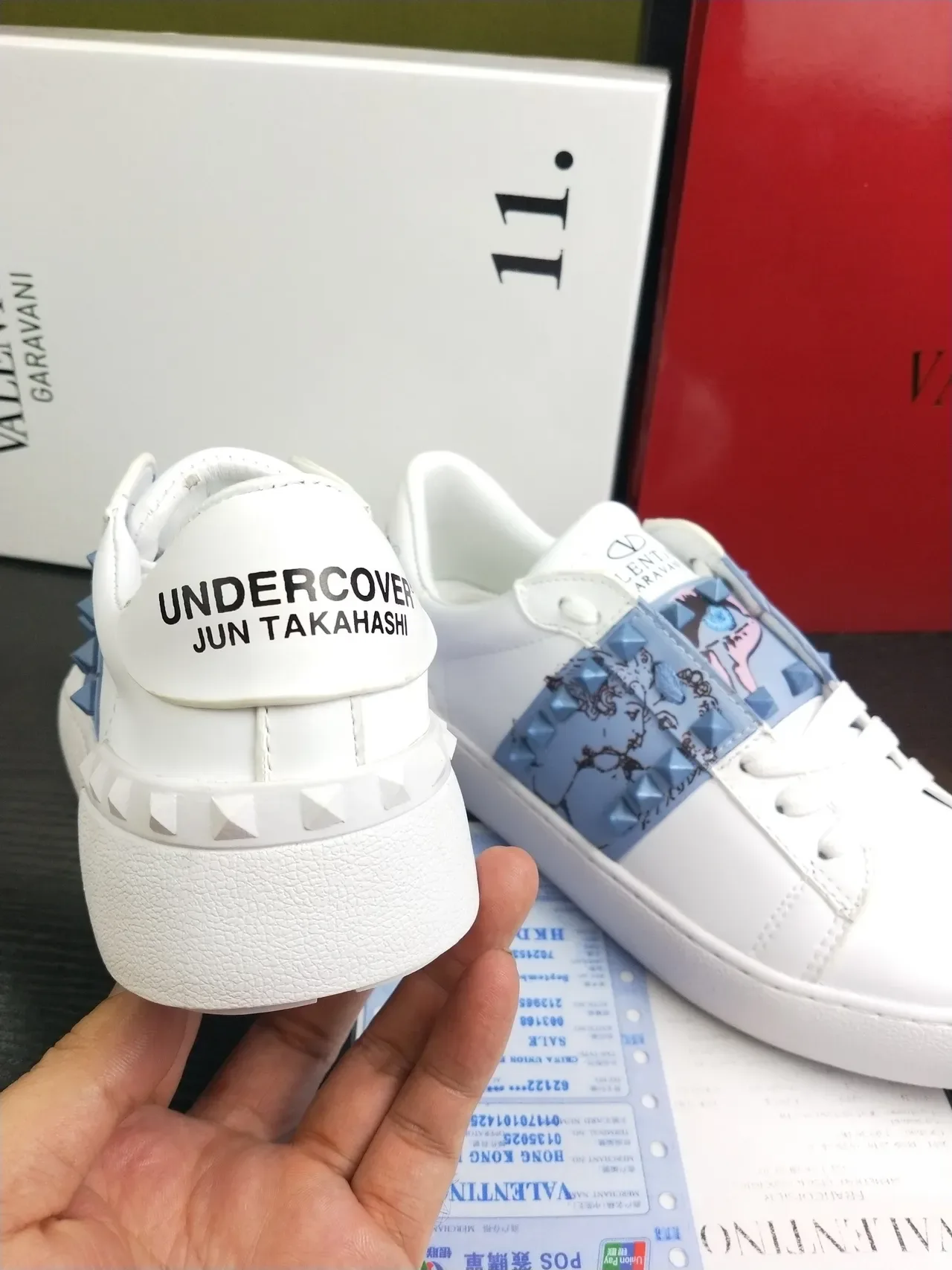 Valentino Rockstud White and Light Blue Studded Strap Lifestyle Sneakers 4