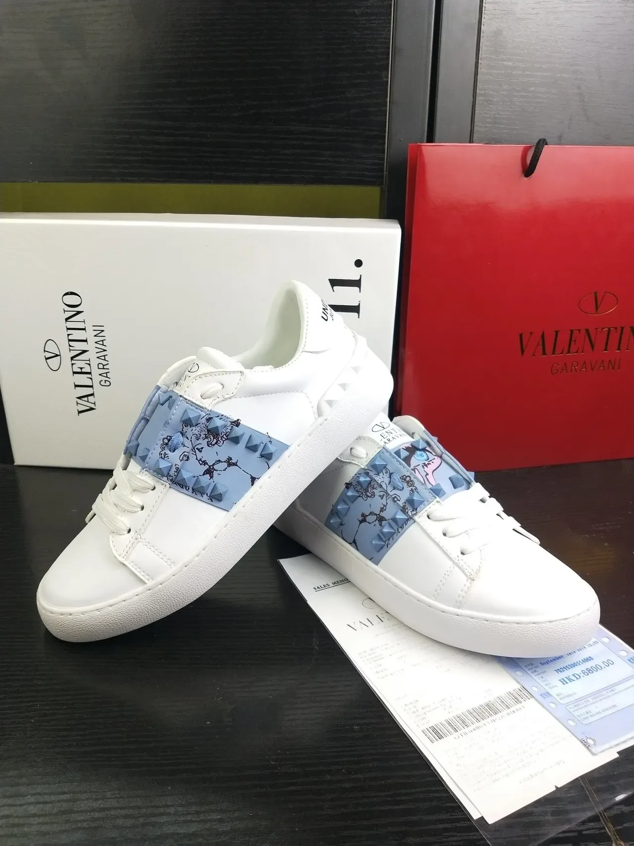 Valentino Rockstud White and Light Blue Studded Strap Lifestyle Sneakers 5