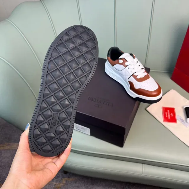 Valentino Rockstud White Brown Layered Leather And Perforated Mesh Sculpted Sole Chunky Sneakers 2