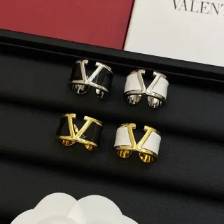Valentino VLogo Preto Branco Open-Band Enamel-Inlay Ring