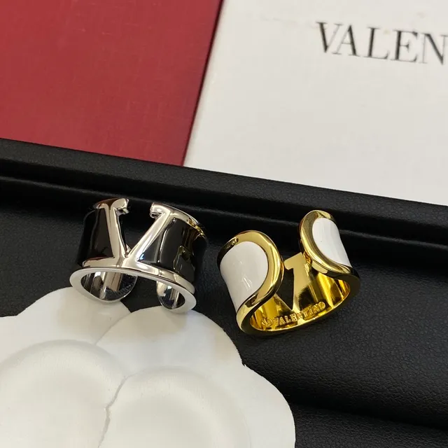 Valentino VLogo Black White Open-Band Enamel-Inlay Ring 3