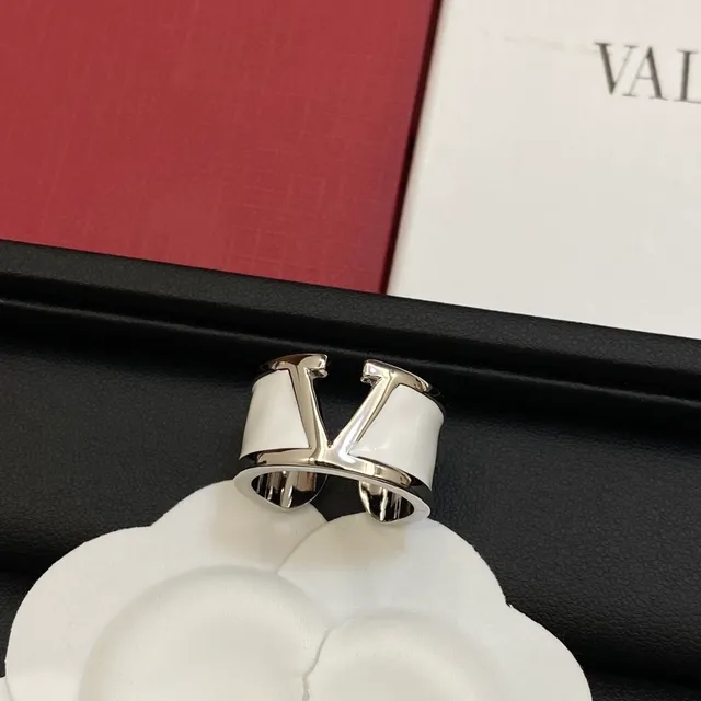 Valentino VLogo Black White Open-Band Enamel-Inlay Ring 5