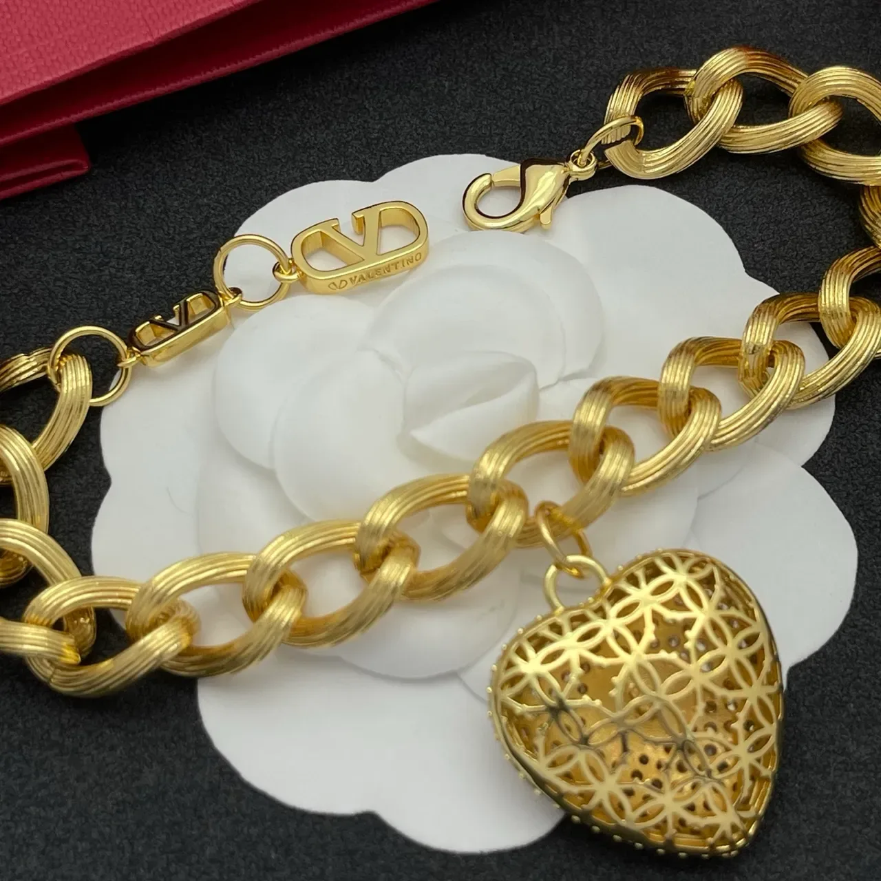 Valentino VLogo Heart Pavé Crystal Bracelet Chaîne Chunky 3