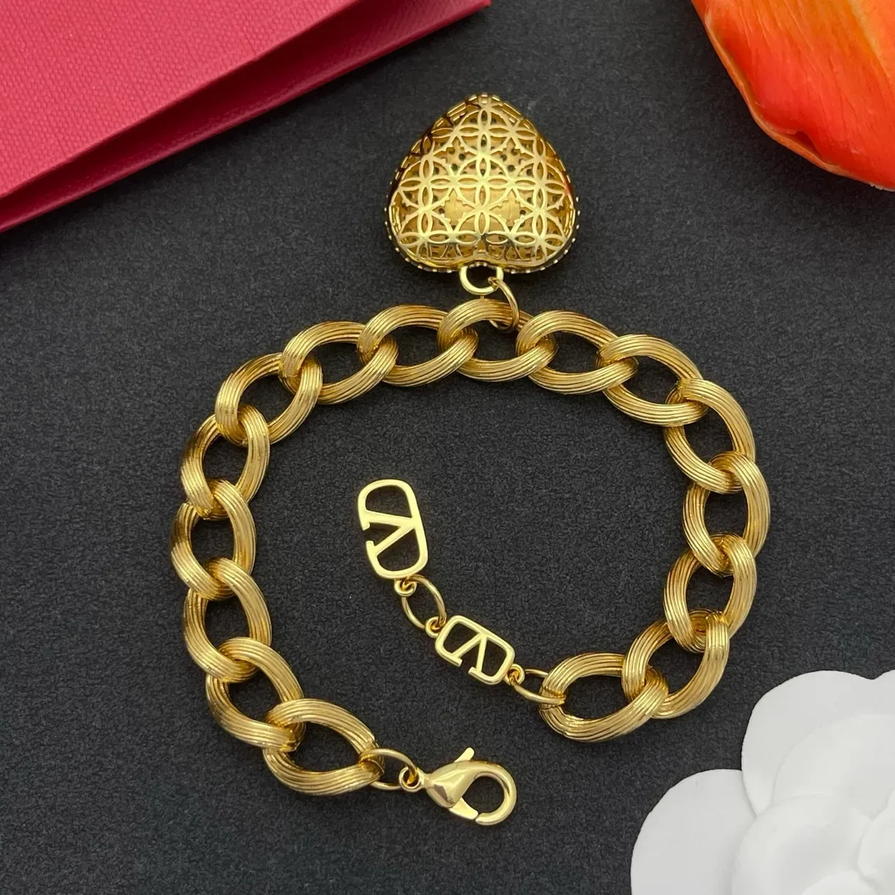 Valentino VLogo Heart Pavé Crystal Bracelet Chaîne Chunky 4