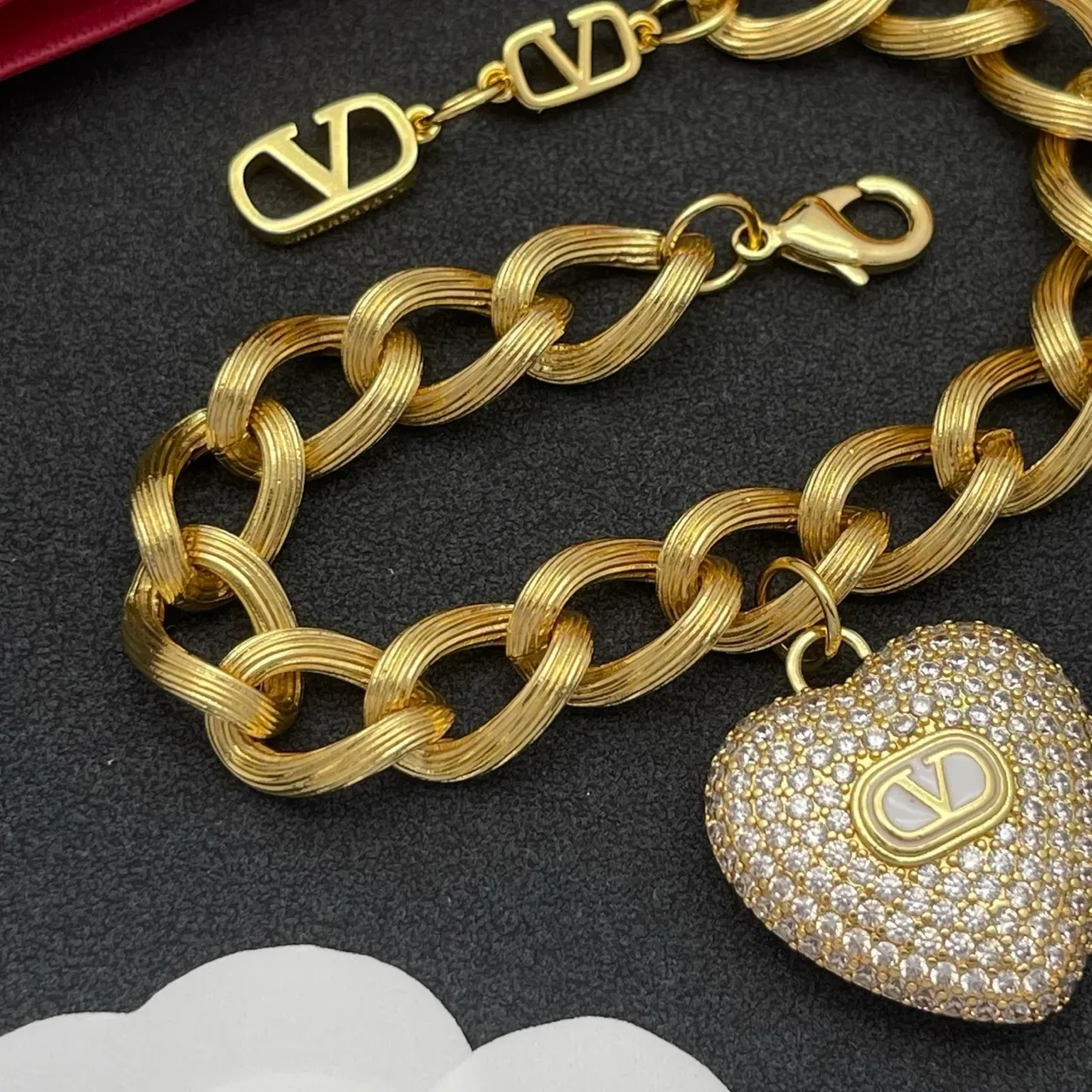 Valentino VLogo Heart Pavé Crystal Bracelet Chaîne Chunky 5